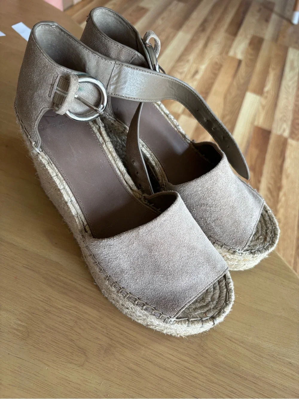 Marc Fisher Beige Espadrille Wedge Sandals